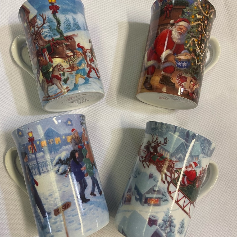 Lenox Porcelain Holiday Dimension Santa’s Journey Mugs Cups - Set of 4